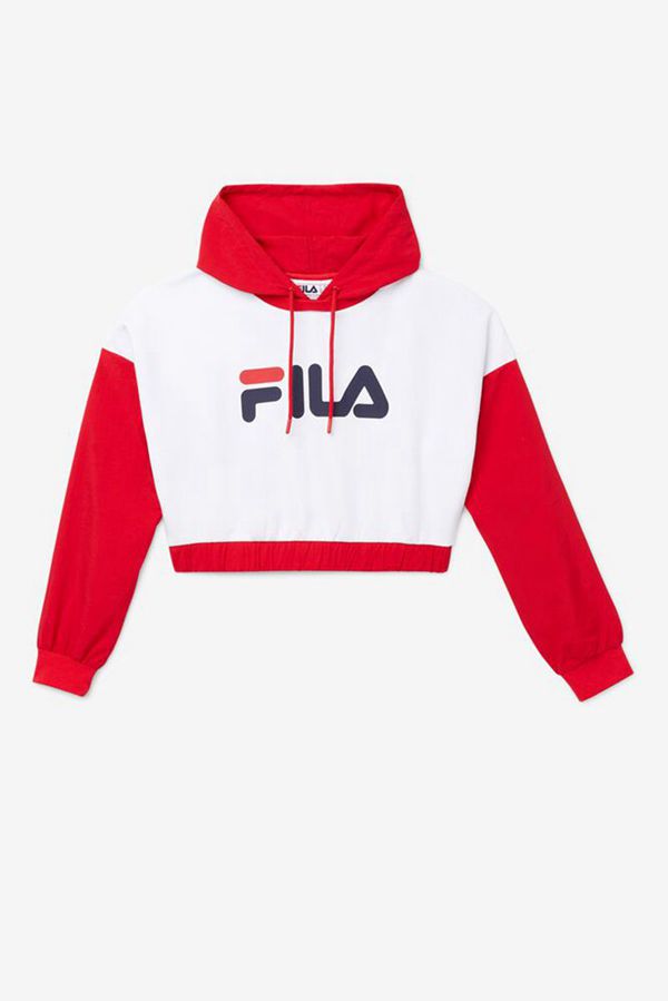 Blusa Moletom Capuz Fila Mulher Vermelhas/Branco/Azul Marinho - Fila Saachi Cropped Outlet Portugal,